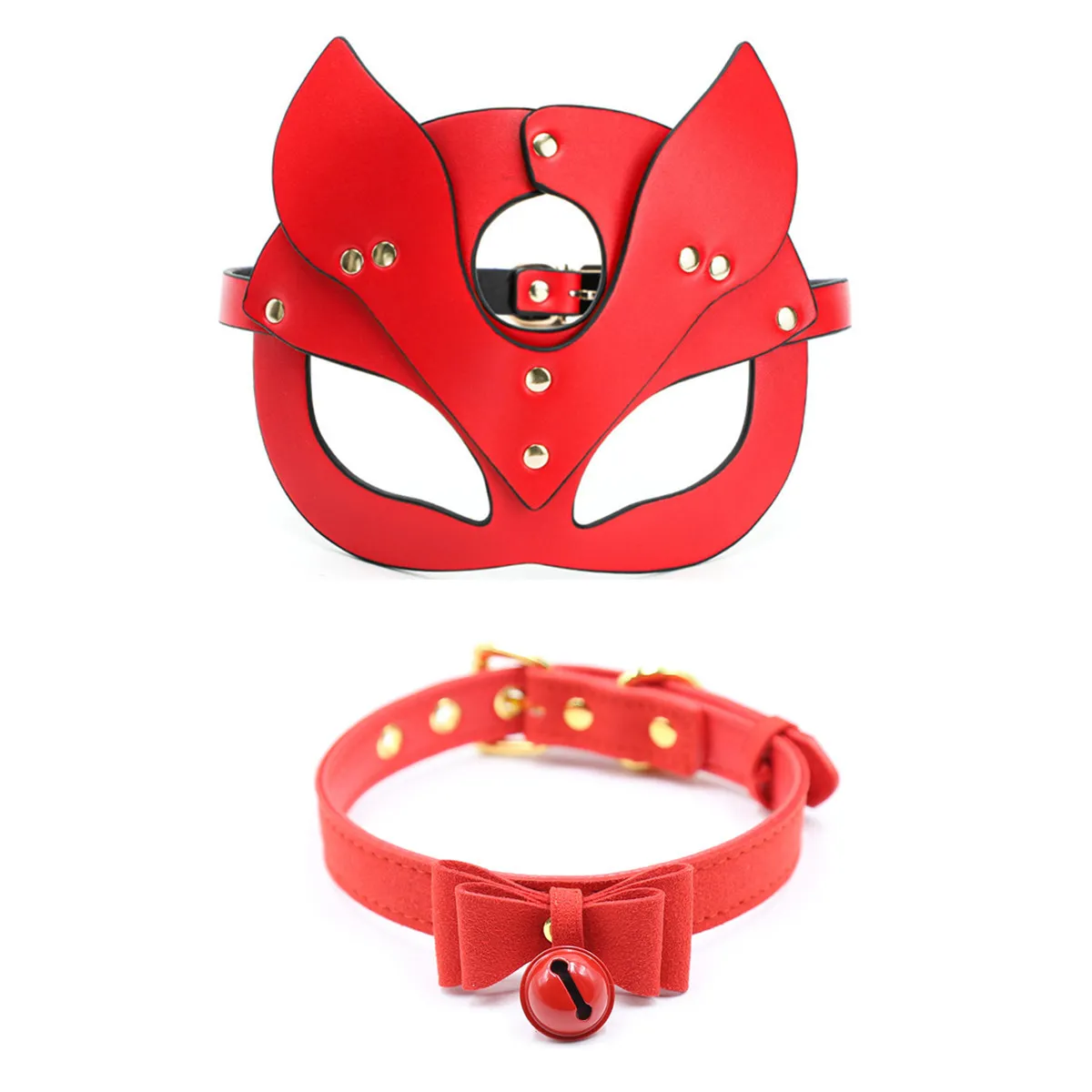 Leather Women Bdsm whip Collar Fetish Erotic Masquerade Halloween Carnival Cosplay Party Mask