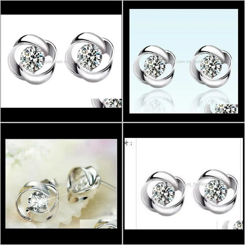 high grade white gold plating austrian crystal stud earrings 925 sterling silver earrings for wedding party shipping 0007