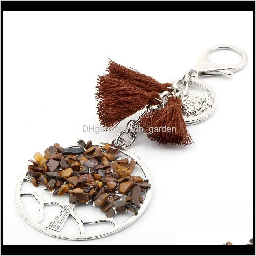 Natural Stone Tree of Life Keychain Tree Owl Tassel Key Chain Key Rings Bag Hangs Fashion Will and Sandy Drop Ship