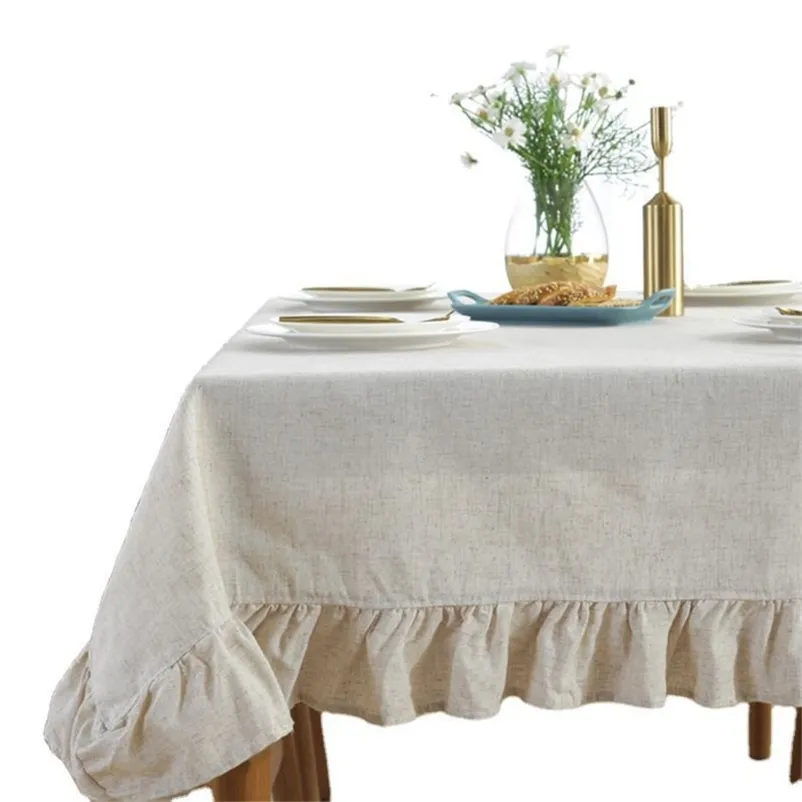 Couverture de table rectangulaire en lin de coton lavable à volants vintage rustique pour cuisine ferme 210724