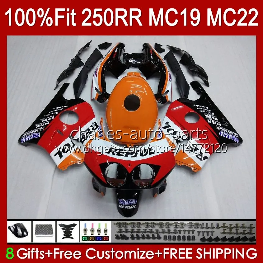 Honda CBR250RR MC19 1988-1989 CBR 250RR 88 89 112HC.13 CBR250 RR CC 1988 1989 Bodywork CBR 250CC 88-89 OEM 페어링 키트 repsol 오렌지