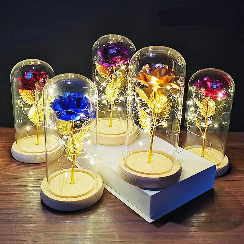 装飾花花輪 LED 永遠の花ギャラクシーローズゴールド箔ストリングライト付きドームの家の装飾クリスマスバレンタインデー Gi