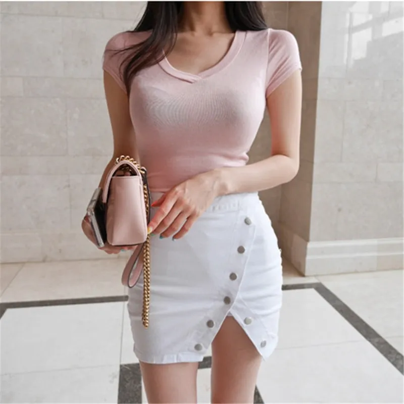 Tee Women Fashion Womens Pink V Neck Tops Bodycon Z Długim Rękawem Bluzka Sexy Jesienna Koszula Blusas Mujer de Moda 210417