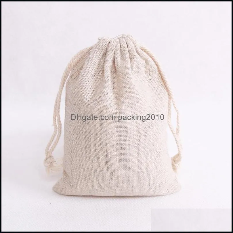 Gift Wrap 100pcs/lot Natural Color Cotton Bags Small Party Favors Linen Drawstring Bag Muslin Pouch Bracelet Jewelry Packaging Bags1