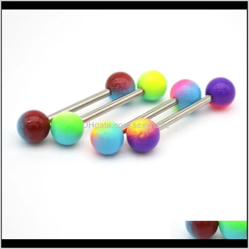 tongue bar rings piercing straight barbell surgical steel 14g balls colorful fashion body jewelry 16mm length