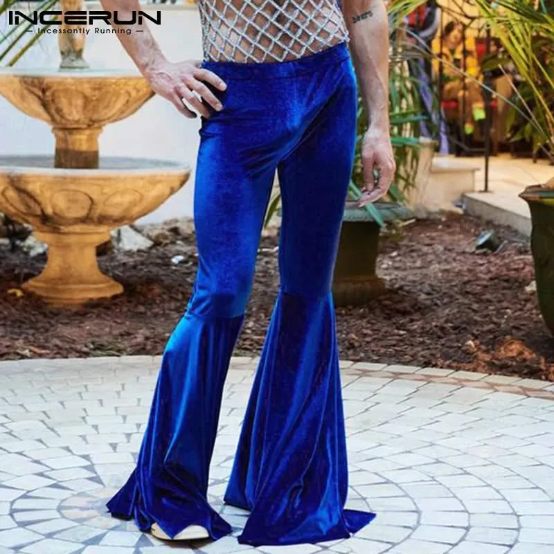 INCERUN Mens Velour Solid Elastic Waist Pants 2021