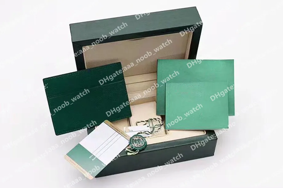 Top Quality Dark Green Watch Caixas Presente Capa Woody para R Watchs Cartão de livreto Tags e papéis Swiss Watches Boxe