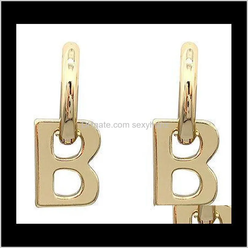 fashion real gold plated brass letter b pendant earrings for women charm metal statement jewelry punk accessories stud