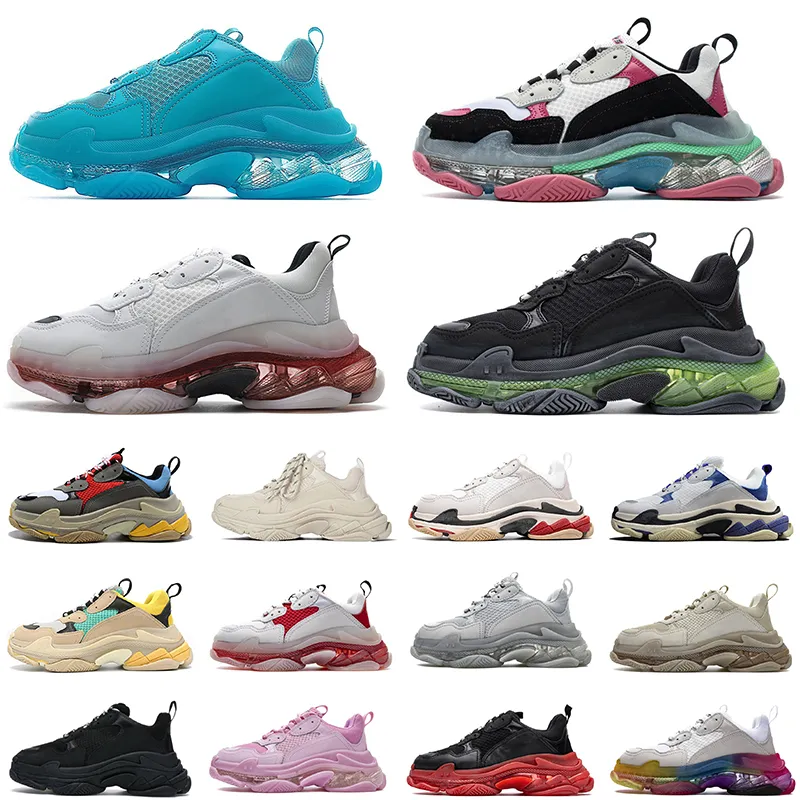 2021 baskets de créateurs semelle transparente triple s casual papa chaussures luxe hommes femmes plate-forme 17FW paris vintage vieux fond de cristal triple-s designers sports de fête