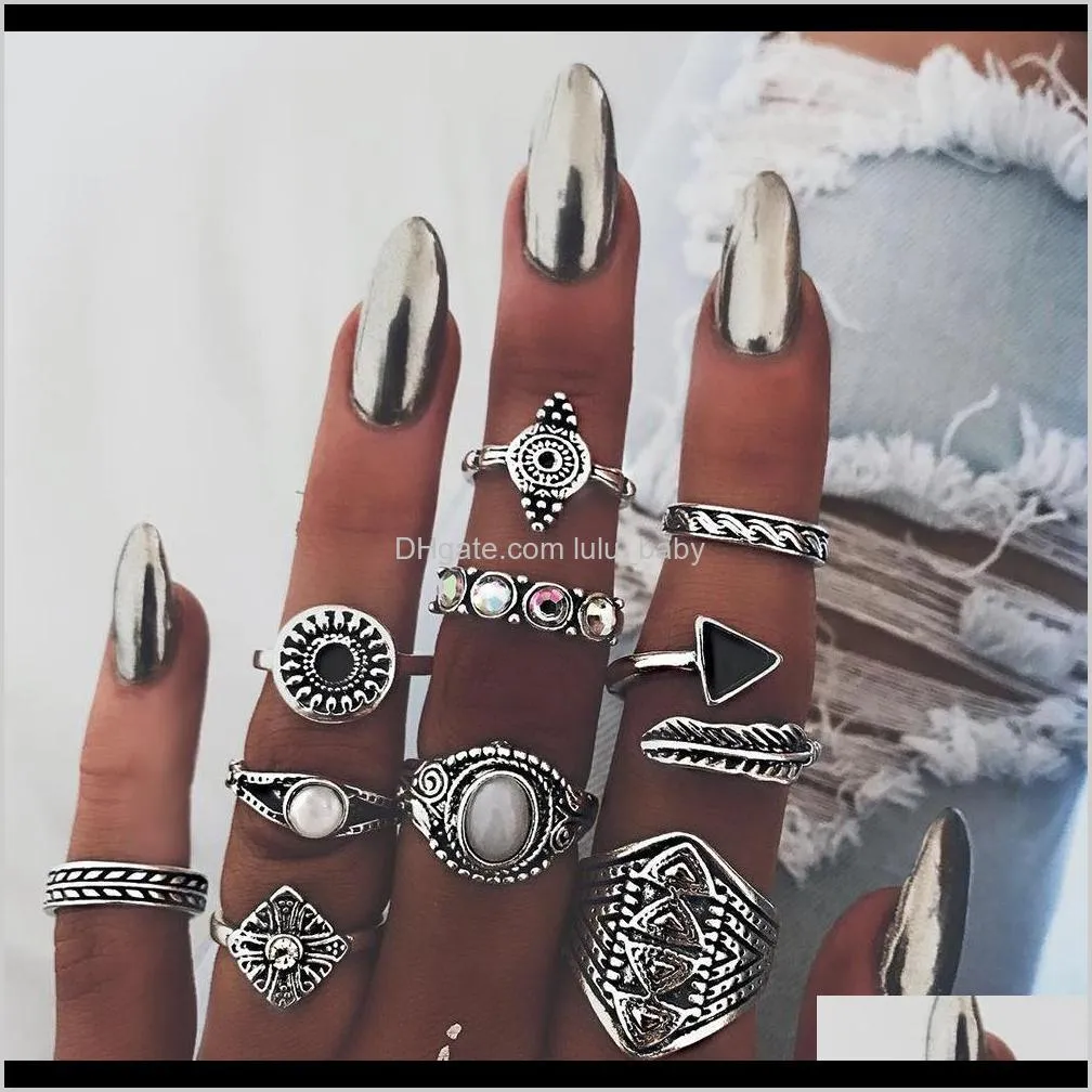 Bohemian Moda Jóias Antiga Prata Gold Anel Anel Seta Arrow Stacking MIDI 10 pcsset S339 M0M5u Band Wsryu