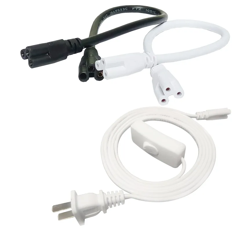 Accessoires d'éclairage de commutateur, cordons d'alimentation 50cm 100cm 200cm, câble LED T5 T8, Tube lumineux intégré, prise US