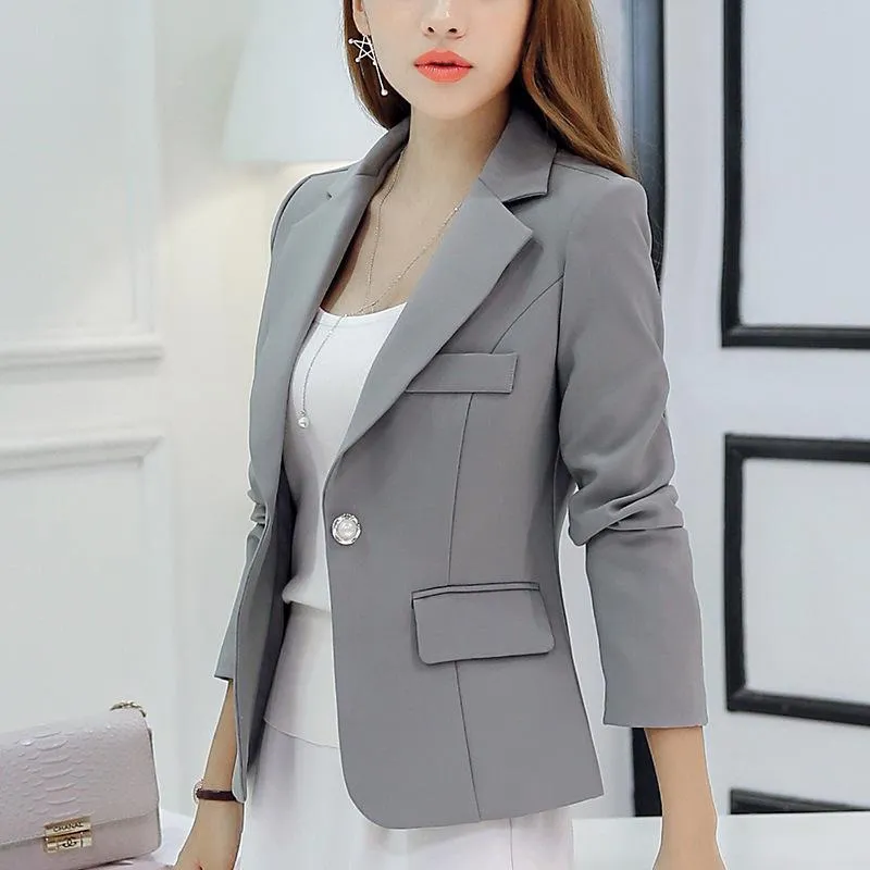 Women's Suits & Blazers Korean Small Suit Jacket Women Spring Autumn Long Sleeve Solid Color Slim Work Blazer Female Fashion All-Match CoatR