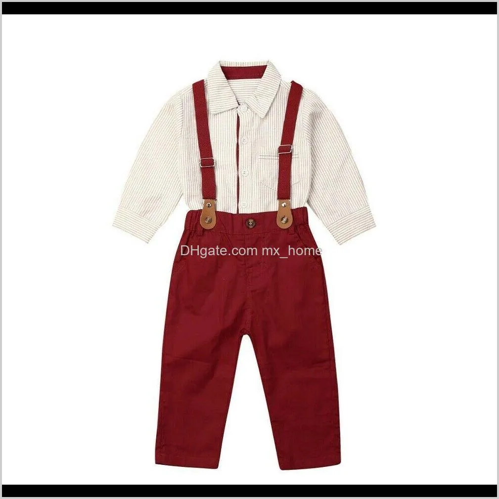 Set Abbigliamento Bambino Bambini Maternità Drop Delivery 2021 2Pcs Neonati maschi Vestiti Top Camicia Camicetta Pantaloni con bretelle Gentleman Outfit Set S9Qjx