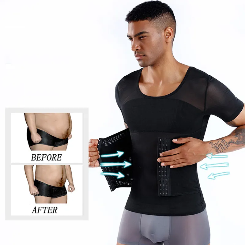 Mens Body Shaper Shirt Waist Trainer Belly Control Posture Corrector Man Underwear Fat Burn Slimming Vest Compression Corset