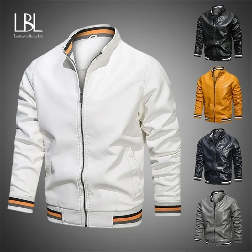Motorcycle Jacket Men Autumn/Winter Fashion Casual PU Leather Embroidered Jacket Brand Outfit Velvet Pu Jackets 211118