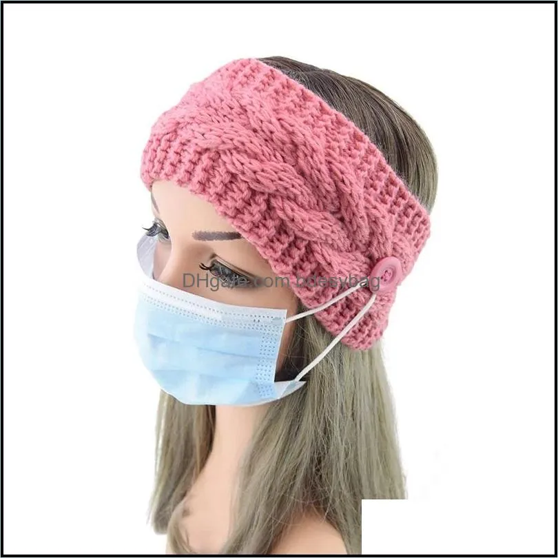 Winter Knitted Headband Ear Warmer Headband Women With Button Head Wrap Hairband Girls Elegant Hair Band Elastic Accessories