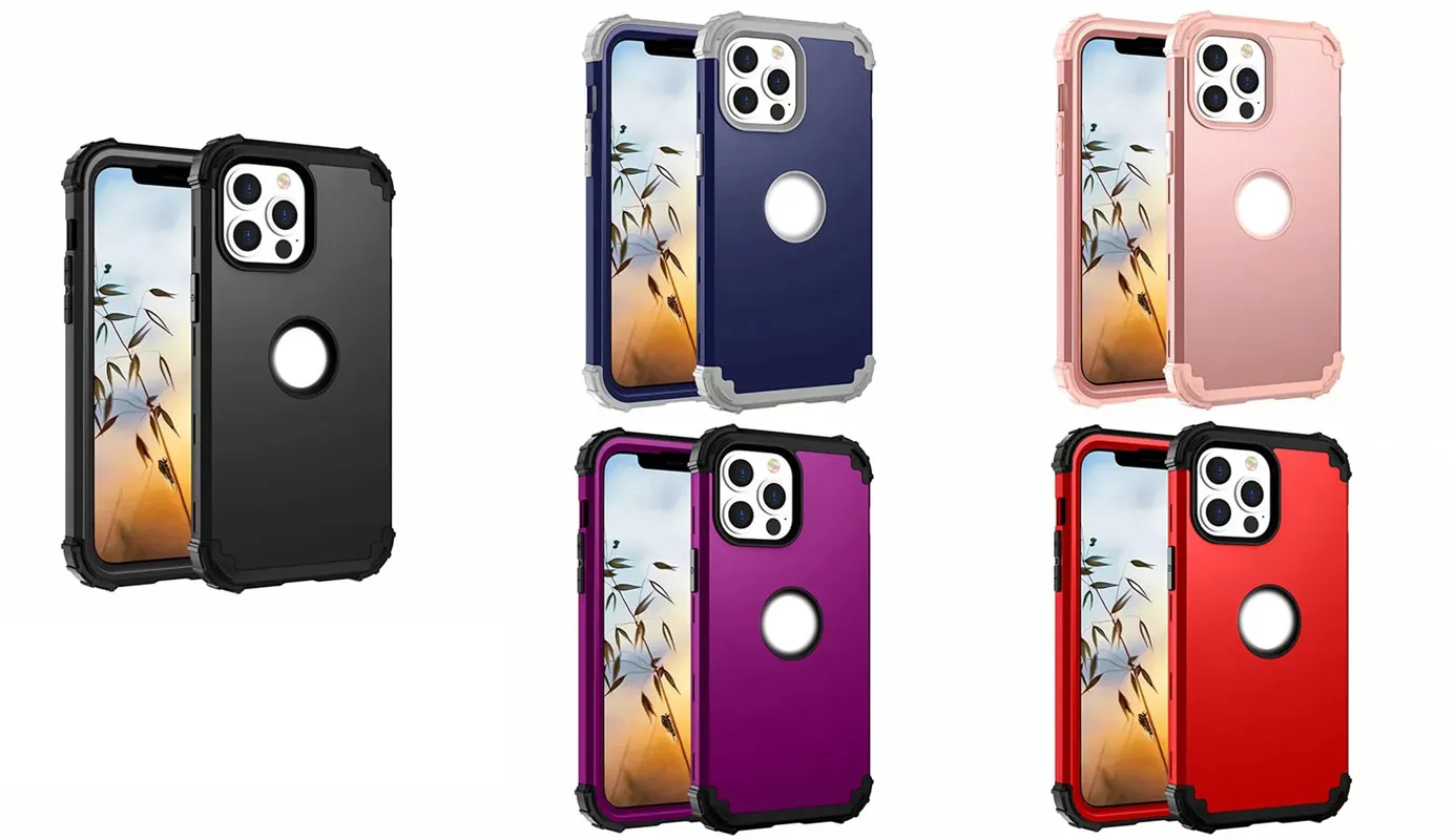 3In1 pancerz wstrząsy odporny na wstrząsy hybrydowe obudowy do iPhone 13 Pro 12 11 XR XS Max X 8 7 Coque Front + Back Anti-Fall Hard Plastic Soft TPU 3 w 1 Dual Security Cover Telefon komórkowy Skóra