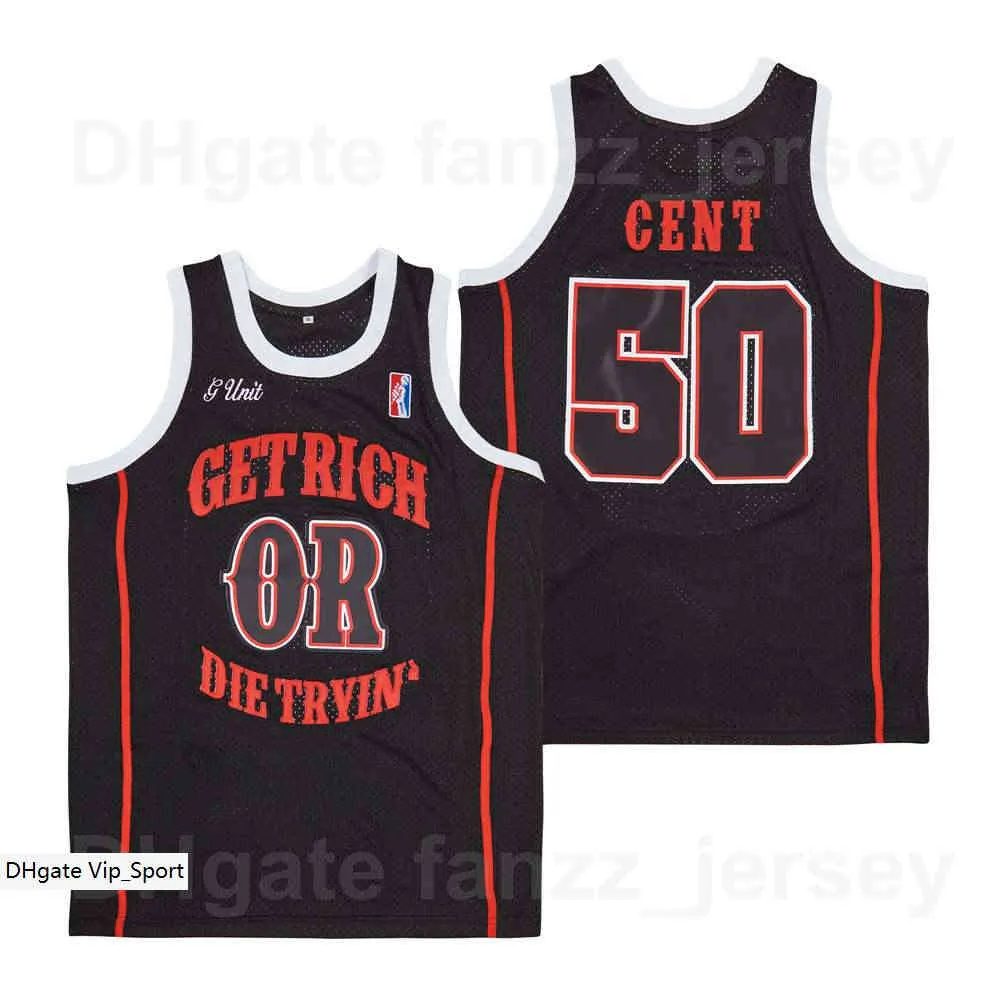 Men Movie 50 Cent Basketball Jersey G Unit Get Rich or Die Tryin Hip Hop Team Color Black For Sport Fans Breathable HipHop Pure Cotton University High Quality On Sale