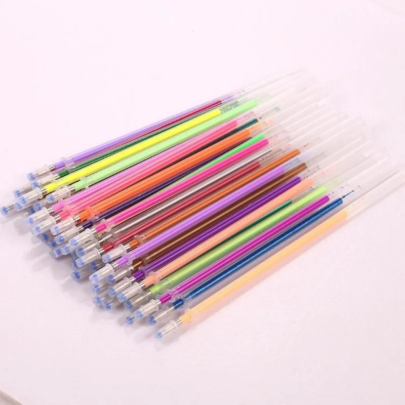 Recharges de stylos à Gel, paquet de dessin à paillettes fluorescentes métalliques, papeterie de peinture, 24 pièces/paquet, 48 pièces/paquet