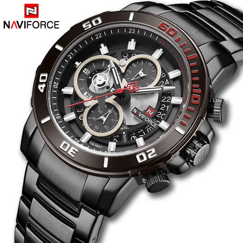 Relogio Masculino Naviforce Watch Men Sport Vattentät Militär Kvarts Male Klocka Rostfritt Stål Lysande Kronograf Klockor 210517