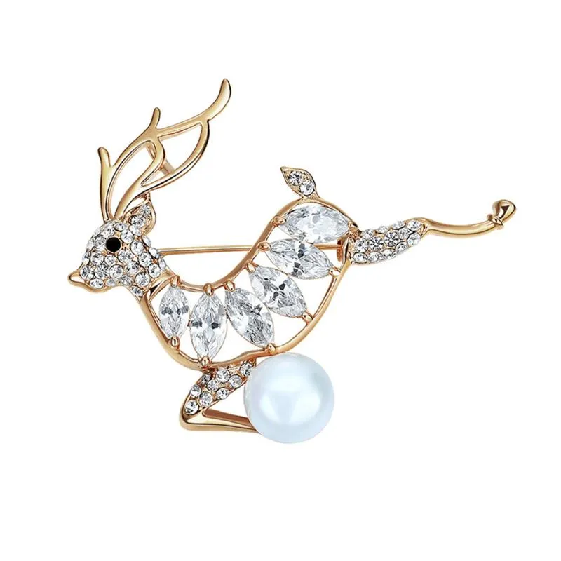 Pins, Brooches Jumping Reindeer Brooch Pin With Pearl Christmas Xmas Jewelry Gift