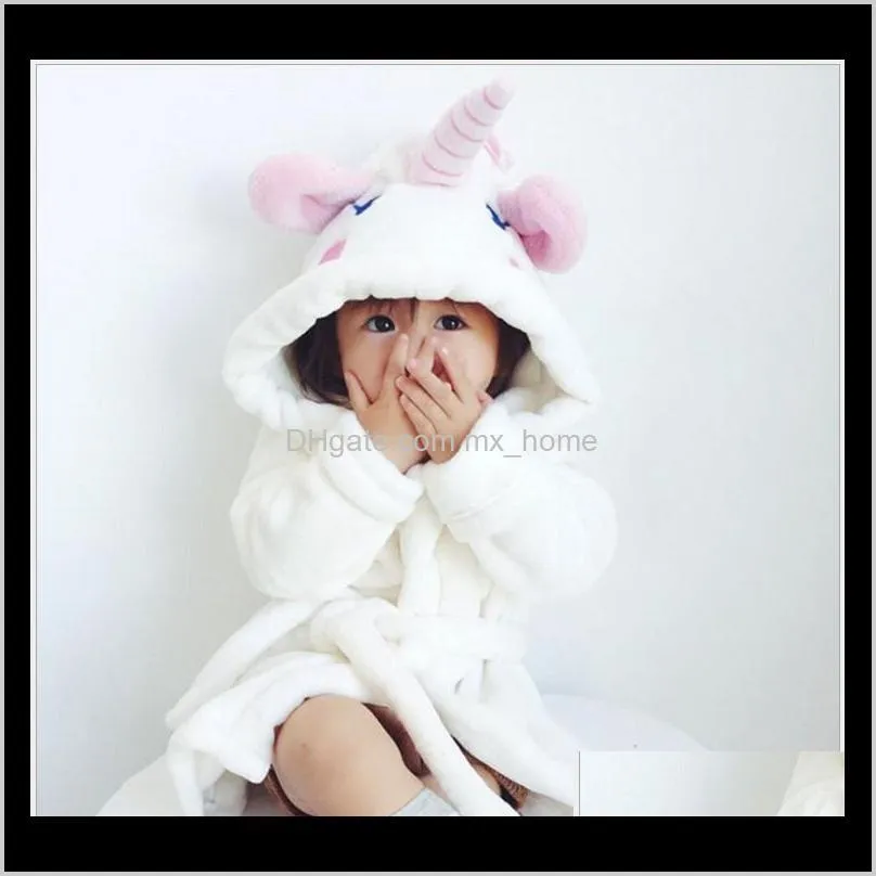 2020 new cute unicorn nightgowns baby girls bathrobe flannel kids robe hooded pajamas bath dress children night wear clothes 4pcs/lot