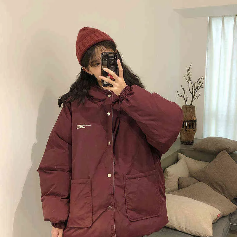 Two-sided Cotton-padded Jackets Women Winter Clothing Oversize Tooling Korean Style Simple Bread Clothes Keep Warm Coat 211130