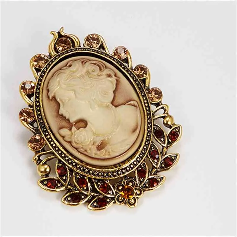 Retro Cameo Broche Dames Trendy Schoonheid Hoofd Pin Badge Revers Broche Femme Crystal Hanger Charm Party Sieraden Gift Vintage