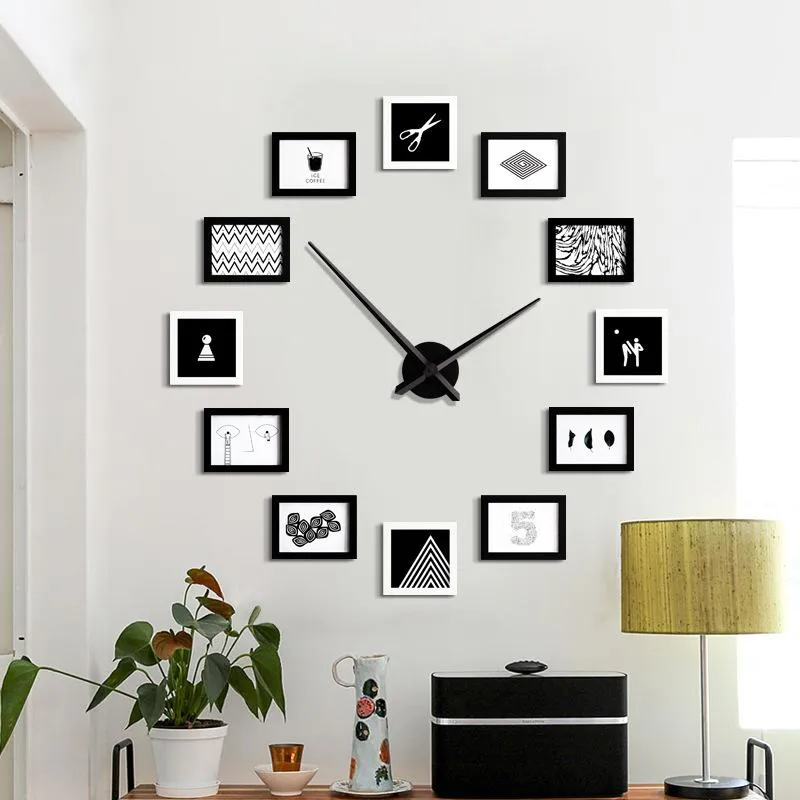 Orologi da parete Grande orologio fai-da-te Design moderno 12 Po Frame Creative Show Family Picture Big Watch Unique Home Decor Silent