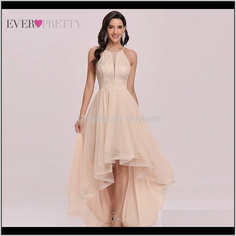 Vêtements pour femmes Vêtements Drop Delivery Robes de bal Femme Party Night Ever Pretty Tulle Une ligne O-Neck High Low Beading Robes de soirée élégantes Ve