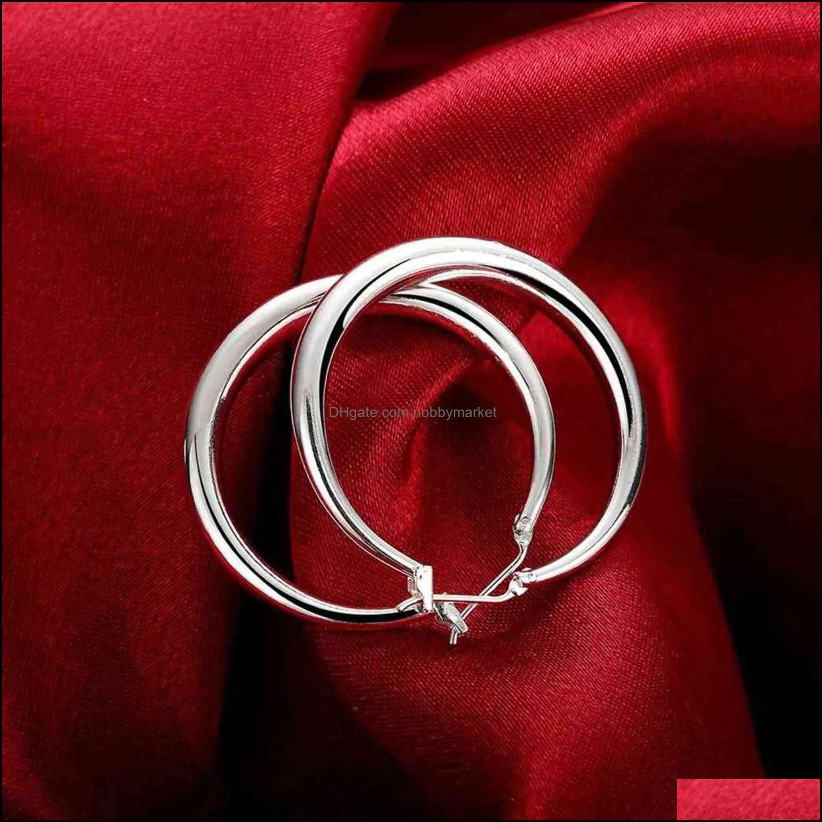Charm örhängen smycken 925 sterling sier 3m stor cirkel runda hoop örhänge för kvinnor ovanlig 2021 trend julfest bröllop droppe leverans