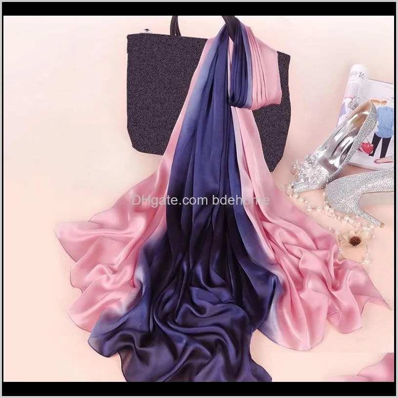 new design luxury solid silk summer scarf gradient dip dye women muslim hijab shawl long soft wrap fashion female accessories1