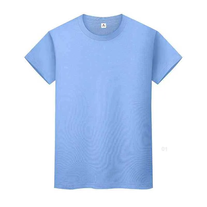 Mannen en vrouwen ronde hals effen kleur T-shirt zomer katoenen bottoming short-mouwen half mouwen 0o7ebi