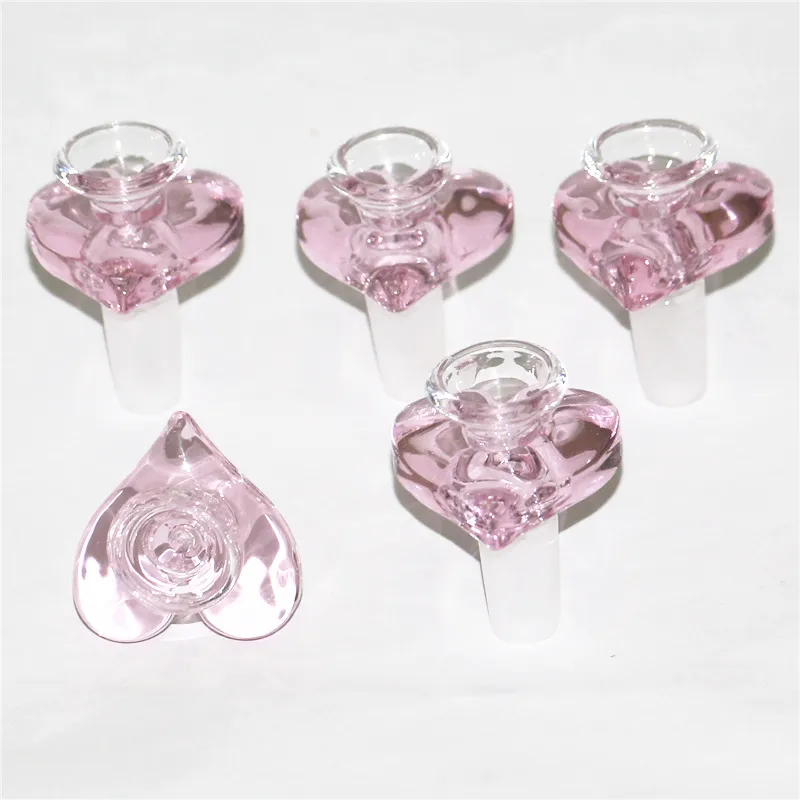 Heart shape pink color 14mm Glass Bowls Smoking Slide Bowl Piece For Oil Rigs Glass Bongs water pipe