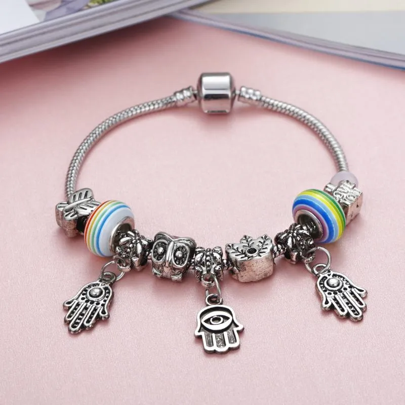 Charm Bracelets Crystal Bracelet For Women Alloy Cute Silver Color Charms Elephant Heart Shape Pendant Beaded Braclets Jewelry Pul254l