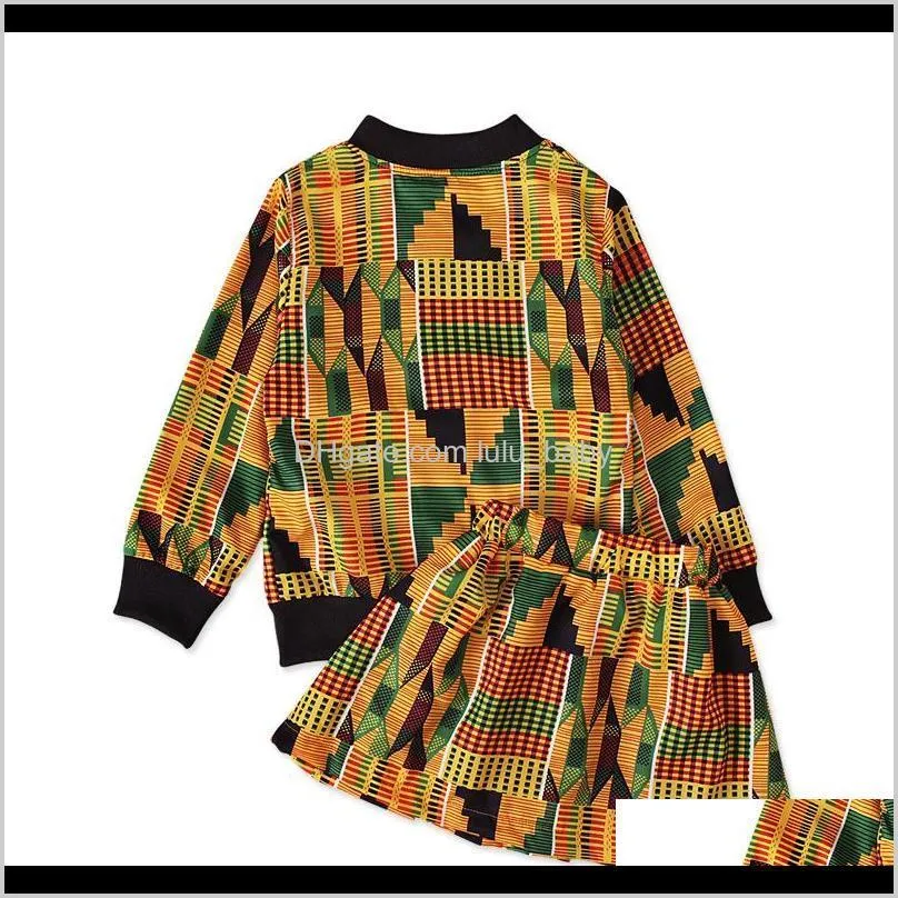 kids clothes girls african bohemia outfits children print zipper coat+skirts 2pcs/set spring autumn kids clothing sets c1644