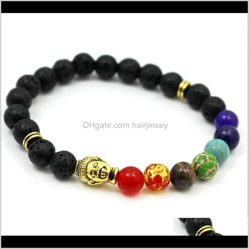 new 10 chakra bracelet men black lava healing balance beads reiki buddha prayer natural stone yoga bracelet for women