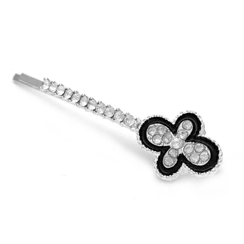 Hair Clips & Barrettes 1pcs Jewelry Black Drip Oil Flower Crystal Hairpins Women's Wedding Rhinestone Hairgrips Clip Accessories