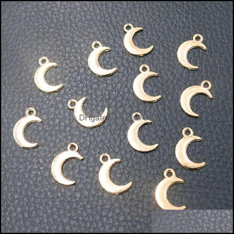 50pcs Silver Plated Cute Mini Moon Pendants Earrings Bracelet Accessories DIY Charms For Jewelry Carfts Making 14*10mm A601