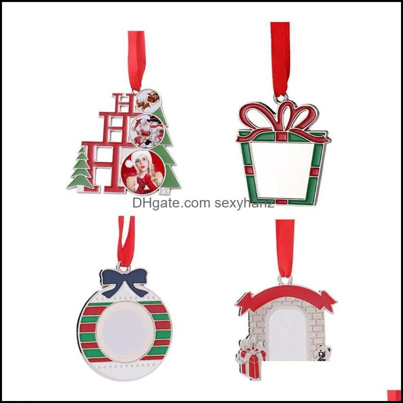 Charms Sublimation Blank Pendant Heat Transfer Christmas Tree Hanging Ornament With Red Rope For Holiday DIY Crafts