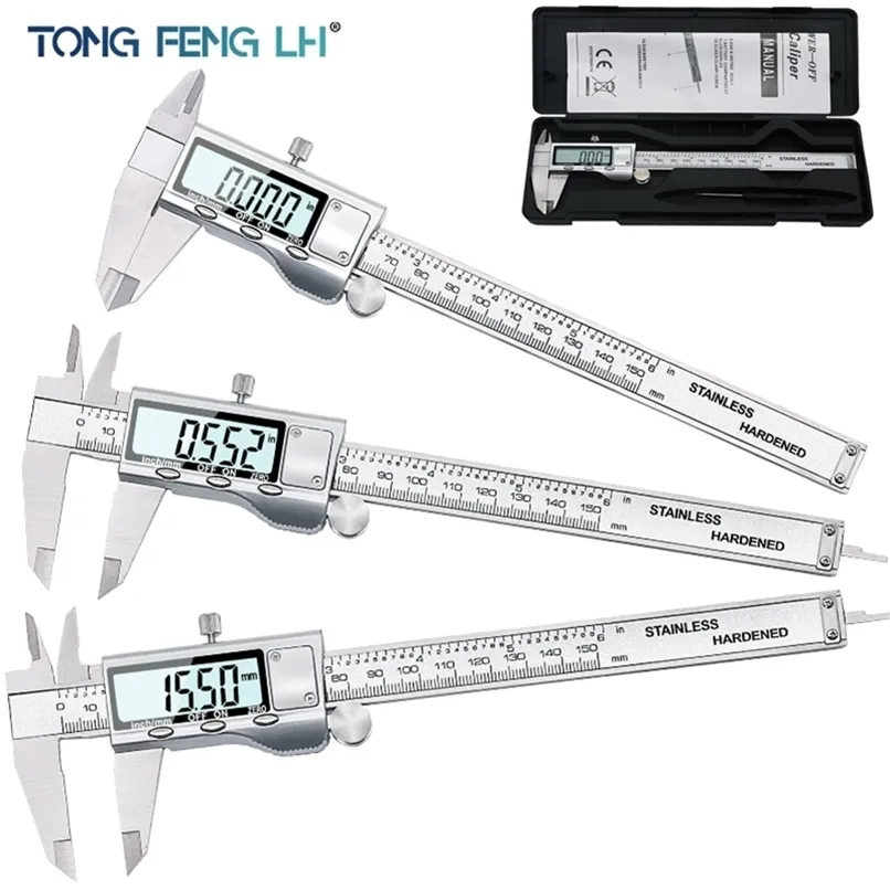 TON09 6-tums 150mm Rostfritt stål Elektronisk digital Vernier Caliper Metal Micrometer Mätning 210922