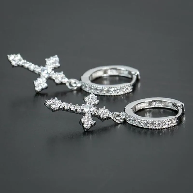 Hoop & Huggie Stylish Arrow Cross-shape Drop Earrings For Women/Men Dazzling Crystal Zirconia Hip Hop Party Female/Male Fashion