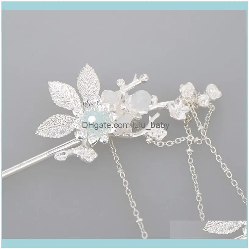 Chinese Long Stick Tiara Headpiece Women Accessories Silver Color Crystal Pearl Pins Handmade Hair Jewelry