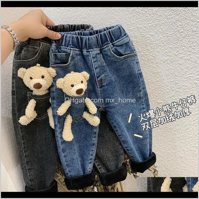 Pants Clothing Baby, & Maternity Drop Delivery 2021 2-6 Years Winter Girls Boys Cute Cartoon Bear Jeans Pant Baby Kids Children Thick Warm Fl