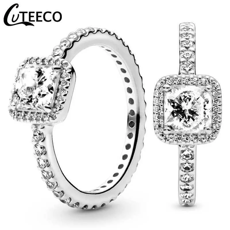 CUTEECO Fashion Eternal Elegance Silver Color Finger Wedding Ring for Women Simple Shiny Stacked Ring Engagement Jewelry X0715