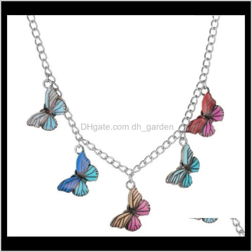colorful butterfly choker necklace for women golden silver color clavicle chain 2020 fashion female chocker jewelry