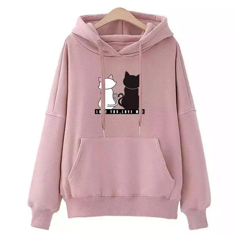 Streetwear Hoodies Kadın Kazak Sonbahar Uzun Kollu Harajuku Hoodie Sevimli Kedi Baskı Sudadera Mujer Bayan Tişörtü