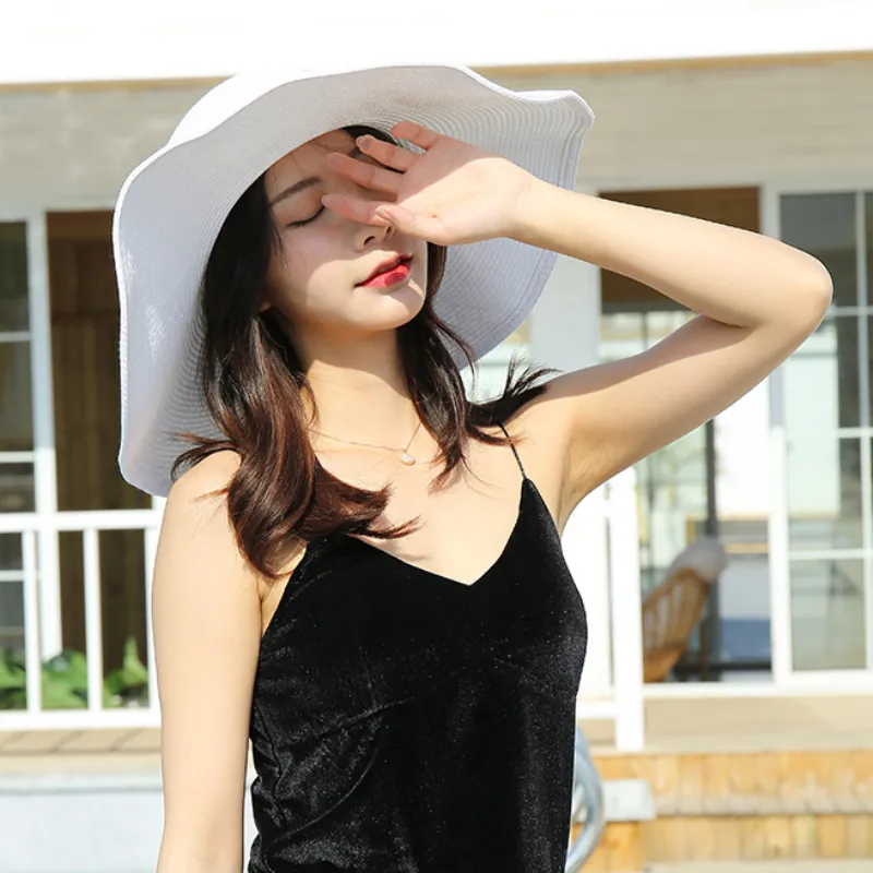 HT3062 Fashion Big Large Wide Brim Hat Solid Plain Floppy Beach Sun Hat  Packable Summer Hats For Women Lady Straw Hat Beach Cap 222669883 From  21,26 €