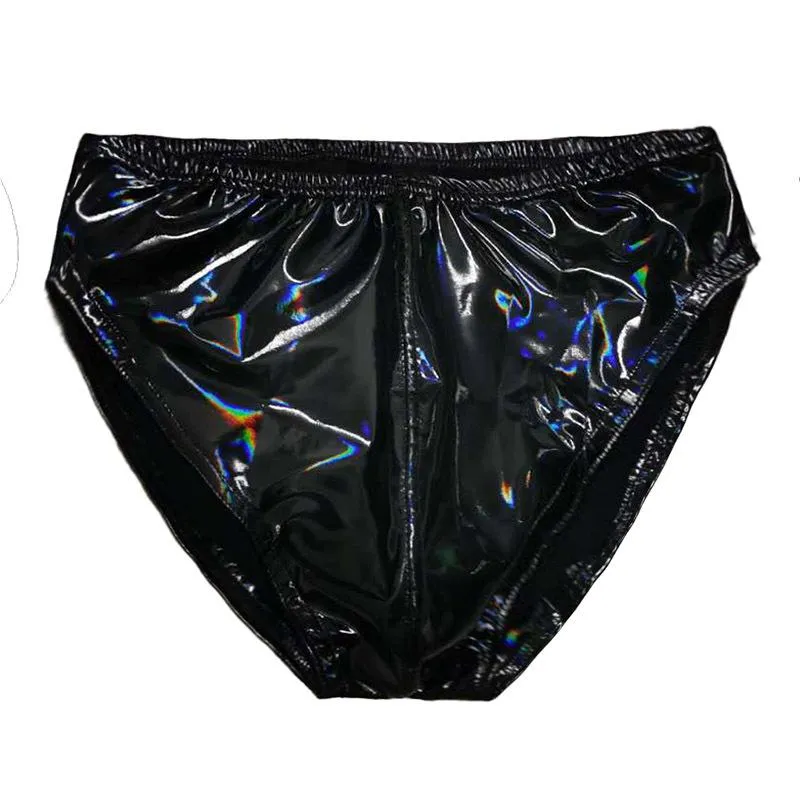 Sexy Men's Black PVC Leather Underwear Mini Briefs Male Elastic Underpants  Gay Lingerie Calzoncillos Plus Size XXXXL