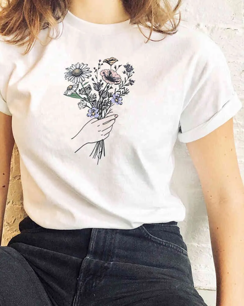 Rose Flower Graphic Tee Arrival Summer Fashion kawaii Cute Casual Women T-Shirt Harajuku Vintage Flower T-Shirt 210518